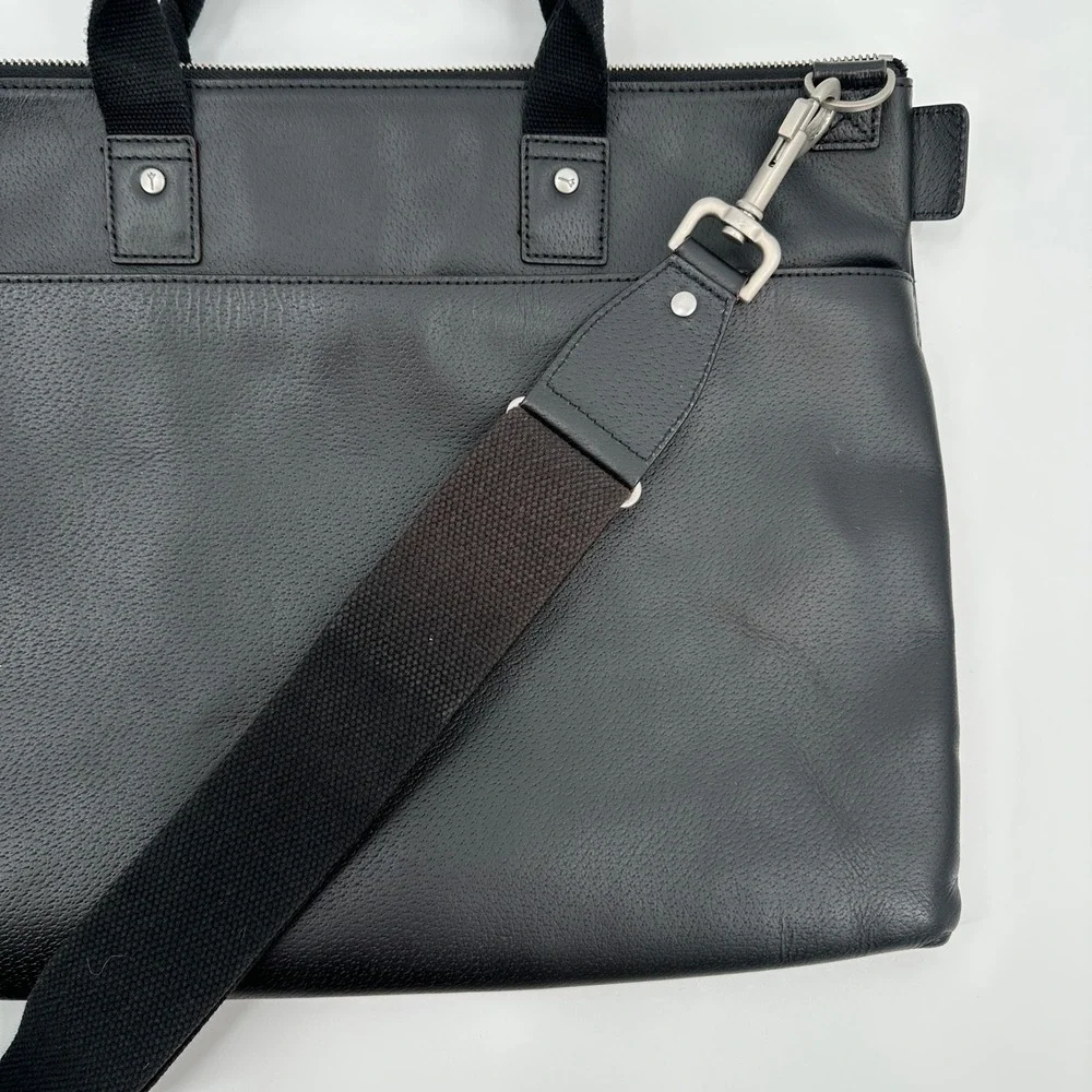 Jack Spade Mens Black Pebbled Leather Slim Briefcase Messenger Bag Crossbody